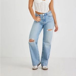 GARAGE DISTRESSED WIDE LEG JEANS